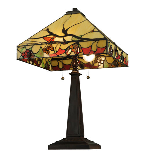 Meyda Lighting Woodland Berries 25" 2-Light Mahogany Bronze Table Lamp With Multi-Colored Shade Glass