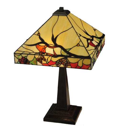 Meyda Lighting Woodland Berries 25" 2-Light Mahogany Bronze Table Lamp With Multi-Colored Shade Glass