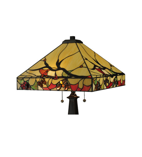 Meyda Lighting Woodland Berries 25" 2-Light Mahogany Bronze Table Lamp With Multi-Colored Shade Glass