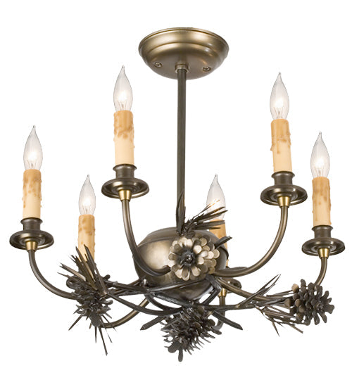 Meyda Lighting Woodland Pine 18" 6-Light Antique Copper Chandelier With Ivory Faux Candlelight