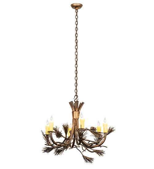 Meyda Lighting Woodland Pine 29" 6-Light Dark Burnished Antique Copper Chandelier With Ivory Faux Candlelight