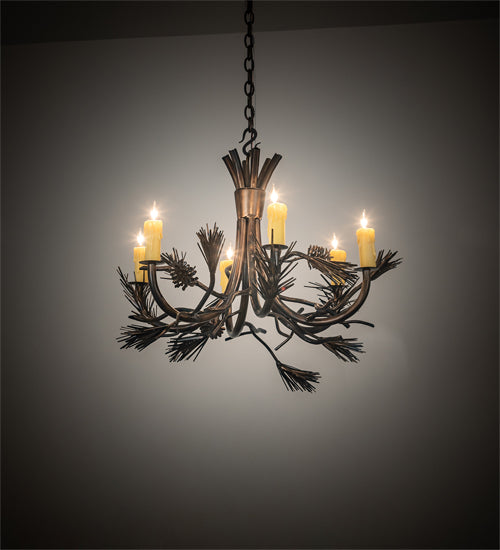 Meyda Lighting Woodland Pine 29" 6-Light Dark Burnished Antique Copper Chandelier With Ivory Faux Candlelight