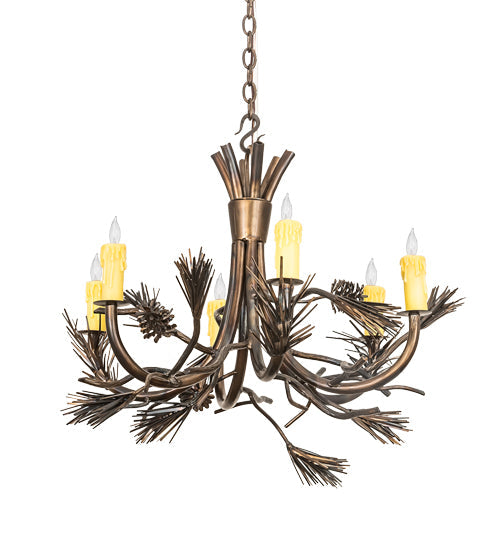Meyda Lighting Woodland Pine 29" 6-Light Dark Burnished Antique Copper Chandelier With Ivory Faux Candlelight