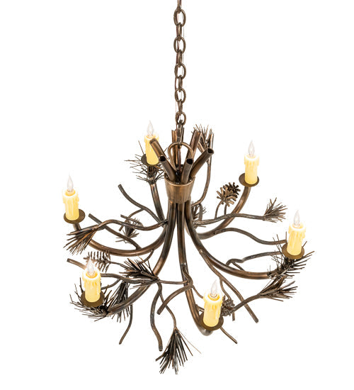 Meyda Lighting Woodland Pine 29" 6-Light Dark Burnished Antique Copper Chandelier With Ivory Faux Candlelight