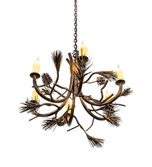 Meyda Lighting Woodland Pine 29" 6-Light Dark Burnished Antique Copper Chandelier With Ivory Faux Candlelight