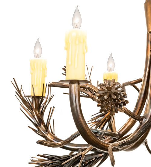 Meyda Lighting Woodland Pine 29" 6-Light Dark Burnished Antique Copper Chandelier With Ivory Faux Candlelight