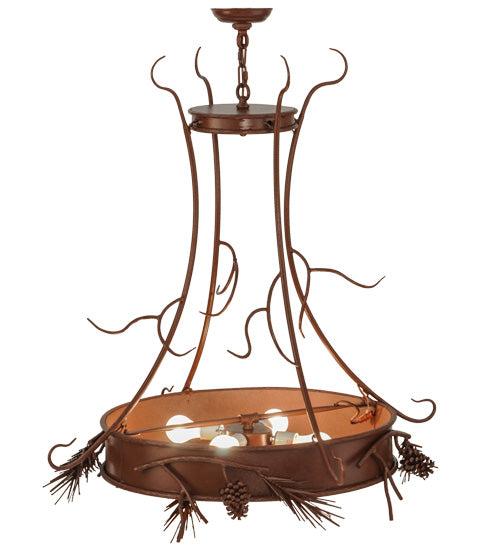 Meyda Lighting Woodland Pine 36" 4-Light Rust Inverted Pendant Light With Amber Mica & Beige Iridescent Shade Glass