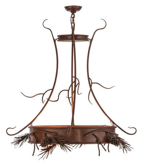 Meyda Lighting Woodland Pine 36" 4-Light Rust Inverted Pendant Light With Amber Mica & Beige Iridescent Shade Glass