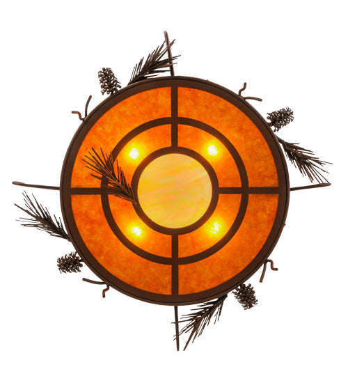 Meyda Lighting Woodland Pine 36" 4-Light Rust Inverted Pendant Light With Amber Mica & Beige Iridescent Shade Glass