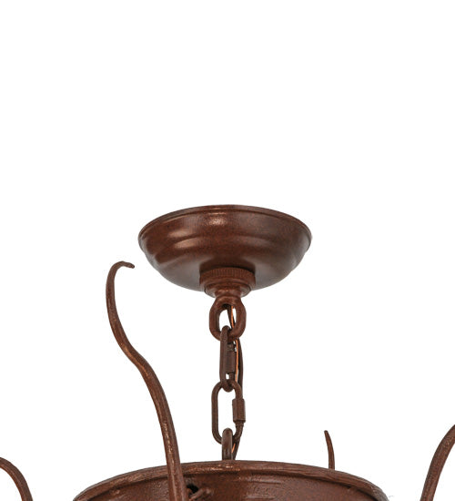 Meyda Lighting Woodland Pine 36" 4-Light Rust Inverted Pendant Light With Amber Mica & Beige Iridescent Shade Glass