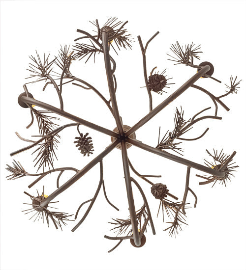 Meyda Lighting Woodland Pine 36" 6-Light Wrought Iron & Mahogany Bronze Chandelier With Ivory Faux Candlelight