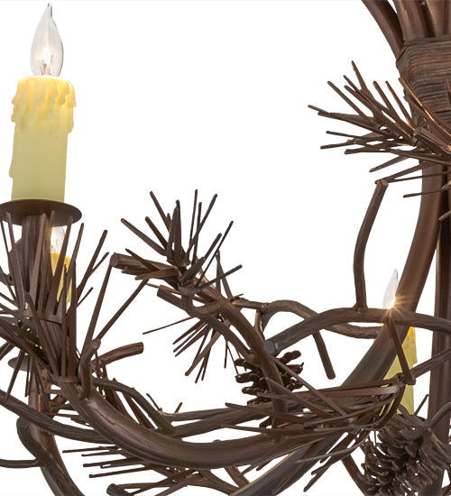 Meyda Lighting Woodland Pine 36" 6-Light Wrought Iron & Mahogany Bronze Chandelier With Ivory Faux Candlelight