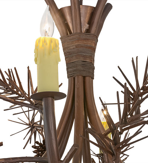 Meyda Lighting Woodland Pine 36" 6-Light Wrought Iron & Mahogany Bronze Chandelier With Ivory Faux Candlelight