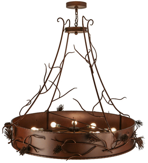 Meyda Lighting Woodland Pine 58" 8-Light Rust Inverted Pendant Light With Amber Mica & Beige Iridescent Shade Glass