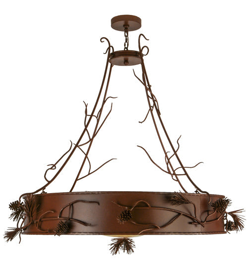 Meyda Lighting Woodland Pine 58" 8-Light Rust Inverted Pendant Light With Amber Mica & Beige Iridescent Shade Glass