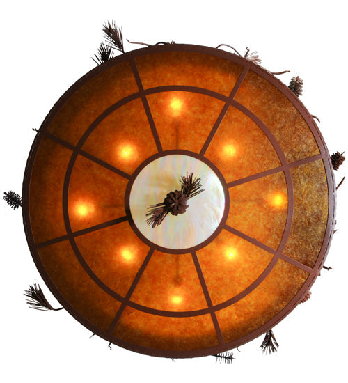 Meyda Lighting Woodland Pine 58" 8-Light Rust Inverted Pendant Light With Amber Mica & Beige Iridescent Shade Glass