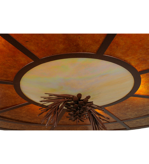 Meyda Lighting Woodland Pine 58" 8-Light Rust Inverted Pendant Light With Amber Mica & Beige Iridescent Shade Glass