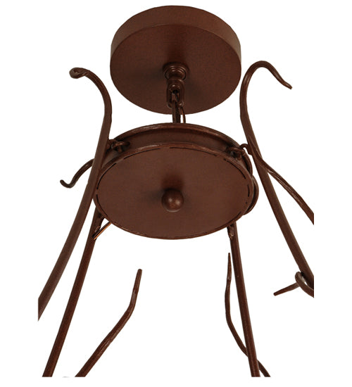 Meyda Lighting Woodland Pine 58" 8-Light Rust Inverted Pendant Light With Amber Mica & Beige Iridescent Shade Glass