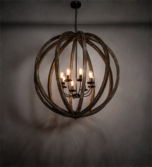 Meyda Lighting Woodward 46" 8-Light Bronze & Oak Barrel Stave Pendant Light