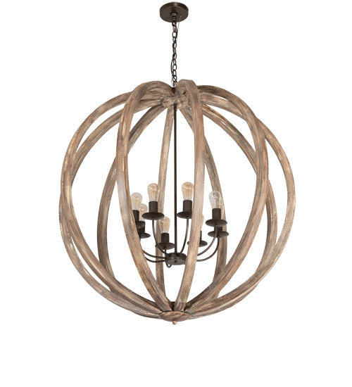 Meyda Lighting Woodward 46" 8-Light Bronze & Oak Barrel Stave Pendant Light