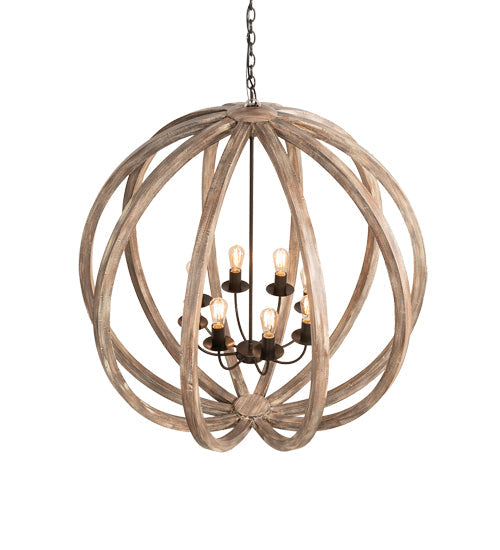 Meyda Lighting Woodward 46" 8-Light Bronze & Oak Barrel Stave Pendant Light