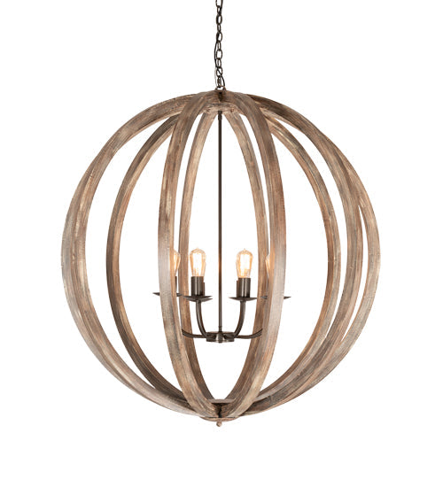 Meyda Lighting Woodward 46" 8-Light Bronze & Oak Barrel Stave Pendant Light