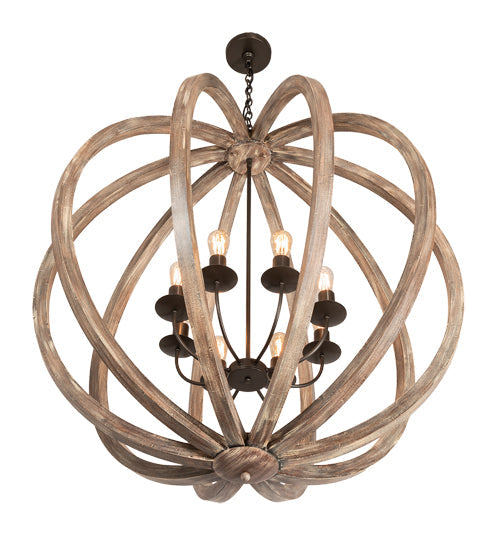 Meyda Lighting Woodward 46" 8-Light Bronze & Oak Barrel Stave Pendant Light