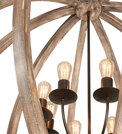 Meyda Lighting Woodward 46" 8-Light Bronze & Oak Barrel Stave Pendant Light