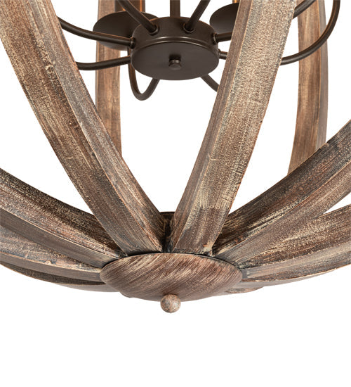 Meyda Lighting Woodward 46" 8-Light Bronze & Oak Barrel Stave Pendant Light