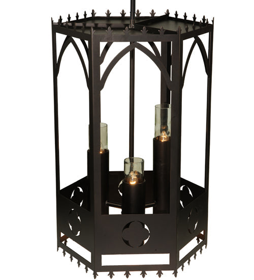 Meyda Lighting Woolf 24" 6-Light Mahogany Bronze Pendant Light With Clear Shade Glass and Down Light