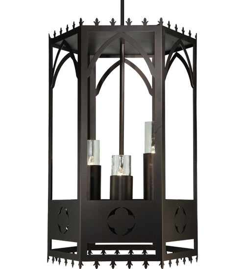 Meyda Lighting Woolf 24" 6-Light Mahogany Bronze Pendant Light With Clear Shade Glass and Down Light