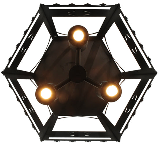 Meyda Lighting Woolf 24" 6-Light Mahogany Bronze Pendant Light With Clear Shade Glass and Down Light
