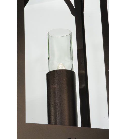 Meyda Lighting Woolf 24" 6-Light Mahogany Bronze Pendant Light With Clear Shade Glass and Down Light