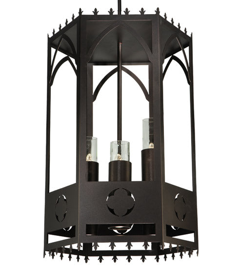 Meyda Lighting Woolf 24" 6-Light Mahogany Bronze Pendant Light With Clear Shade Glass and Down Light