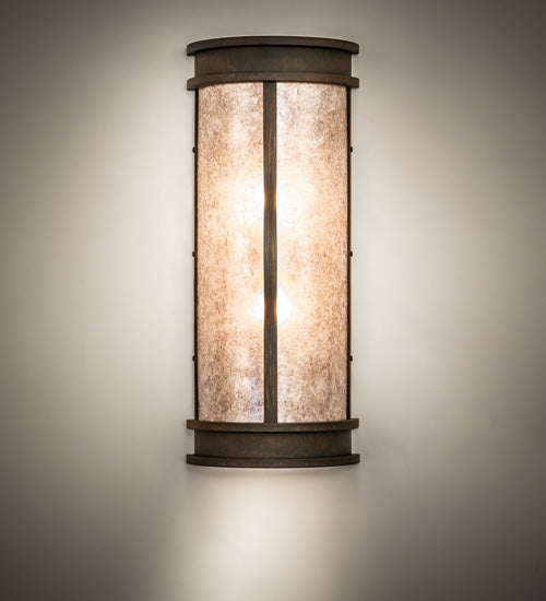 Meyda Lighting Wyant 10" 2-Light Classic Rust Lantern Wall Sconce With Silver Mica Shade Glass