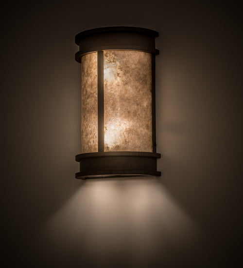 Meyda Lighting Wyant 10" 2-Light Classic Rust Pocket Lantern Wall Sconce With Silver Mica Shade Glass