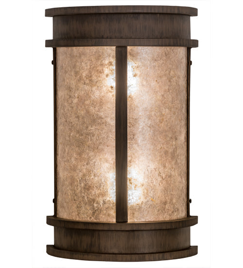 Meyda Lighting Wyant 10" 2-Light Classic Rust Pocket Lantern Wall Sconce With Silver Mica Shade Glass
