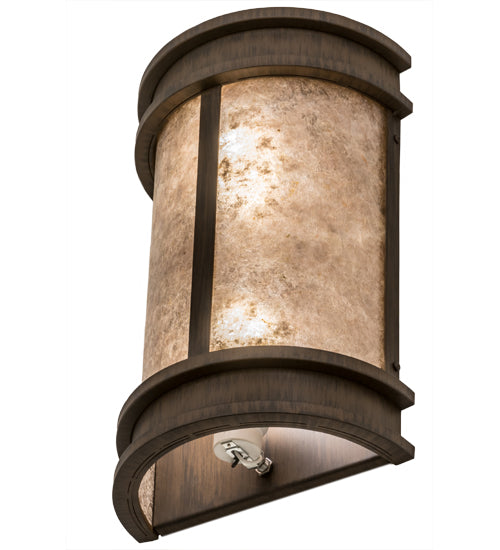 Meyda Lighting Wyant 10" 2-Light Classic Rust Pocket Lantern Wall Sconce With Silver Mica Shade Glass