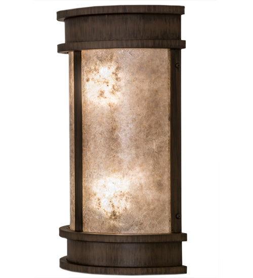Meyda Lighting Wyant 10" 2-Light Classic Rust Pocket Lantern Wall Sconce With Silver Mica Shade Glass