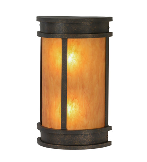 Meyda Lighting Wyant 10" 2-Light Gilded Tobacco Pocket Lantern Wall Sconce With Ambra Siena Idalight Shade Glass