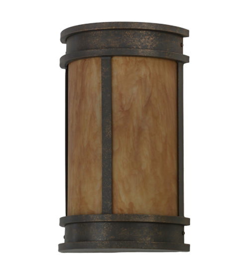 Meyda Lighting Wyant 10" 2-Light Gilded Tobacco Pocket Lantern Wall Sconce With Ambra Siena Idalight Shade Glass