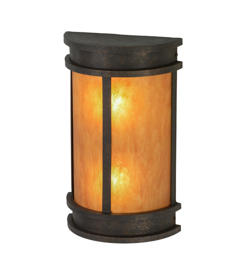 Meyda Lighting Wyant 10" 2-Light Gilded Tobacco Pocket Lantern Wall Sconce With Ambra Siena Idalight Shade Glass