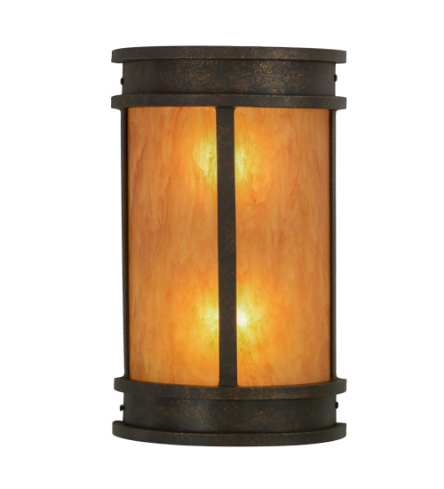 Meyda Lighting Wyant 10" 2-Light Gilded Tobacco Pocket Lantern Wall Sconce With Ambra Siena Idalight Shade Glass