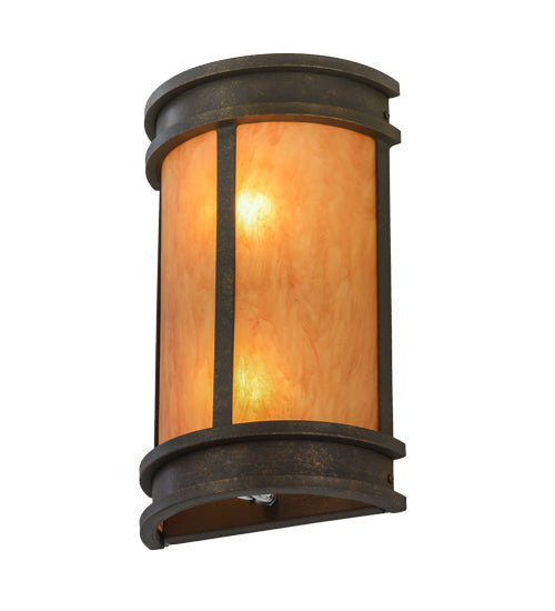 Meyda Lighting Wyant 10" 2-Light Gilded Tobacco Pocket Lantern Wall Sconce With Ambra Siena Idalight Shade Glass
