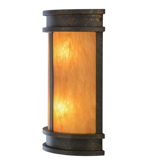 Meyda Lighting Wyant 10" 2-Light Gilded Tobacco Pocket Lantern Wall Sconce With Ambra Siena Idalight Shade Glass