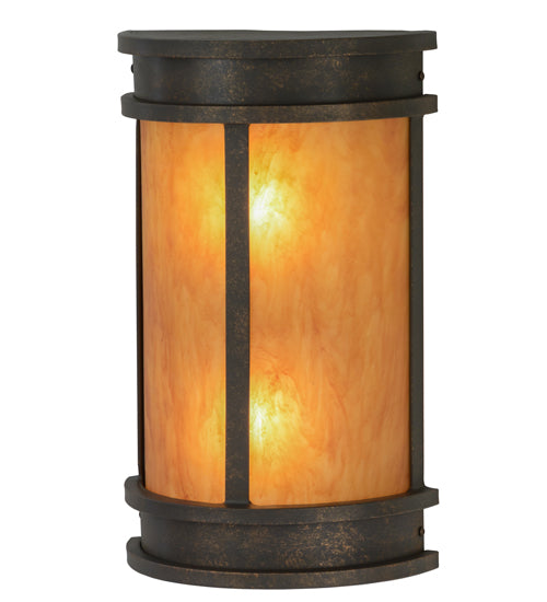 Meyda Lighting Wyant 10" 2-Light Gilded Tobacco Pocket Lantern Wall Sconce With Ambra Siena Idalight Shade Glass