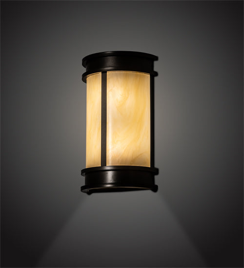 Meyda Lighting Wyant 10" 2-Light Oil Rubbed Bronze Pocket Lantern Wall Sconce With Creme Carrara Idalight Shade