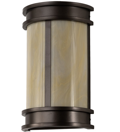 Meyda Lighting Wyant 10" 2-Light Oil Rubbed Bronze Pocket Lantern Wall Sconce With Creme Carrara Idalight Shade