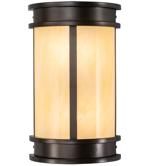 Meyda Lighting Wyant 10" 2-Light Oil Rubbed Bronze Pocket Lantern Wall Sconce With Creme Carrara Idalight Shade