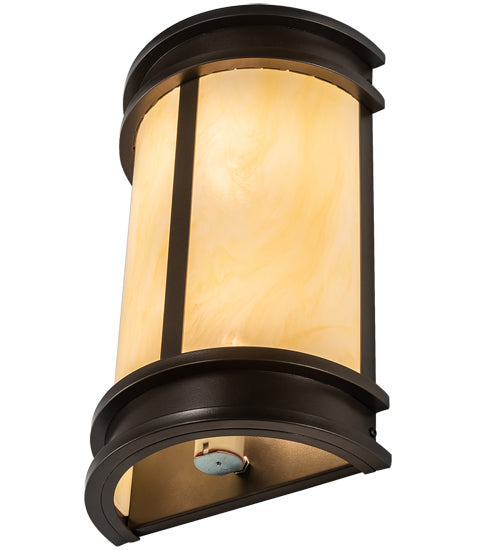 Meyda Lighting Wyant 10" 2-Light Oil Rubbed Bronze Pocket Lantern Wall Sconce With Creme Carrara Idalight Shade